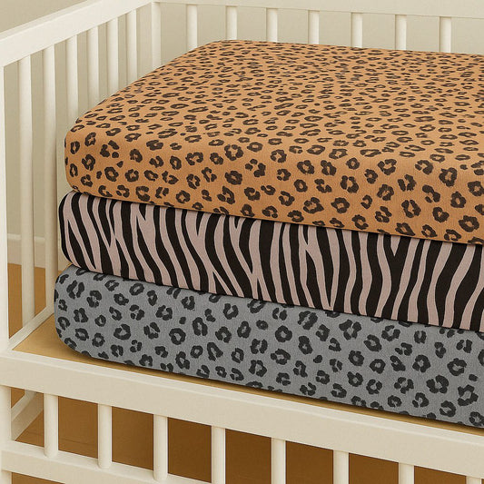 3-Pack Fitted Sheets - Leopard & Zebra - Cot / Toddler Bed | Cradle