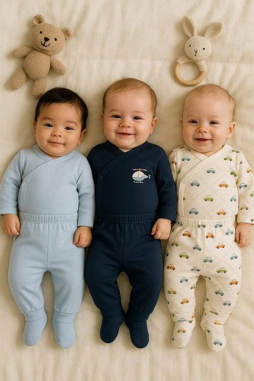 3-Pack Sets - Envelope Bodysuit & Footie Jersey - Helicopter & Cars