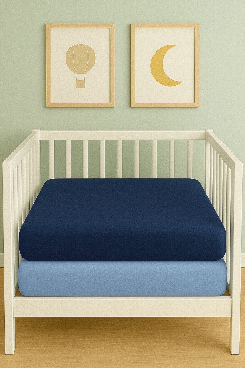 2-Pack Fitted Sheets - Light Blue & Blue - Cot / Toddler Bed | Playpen | Cradle | Pram