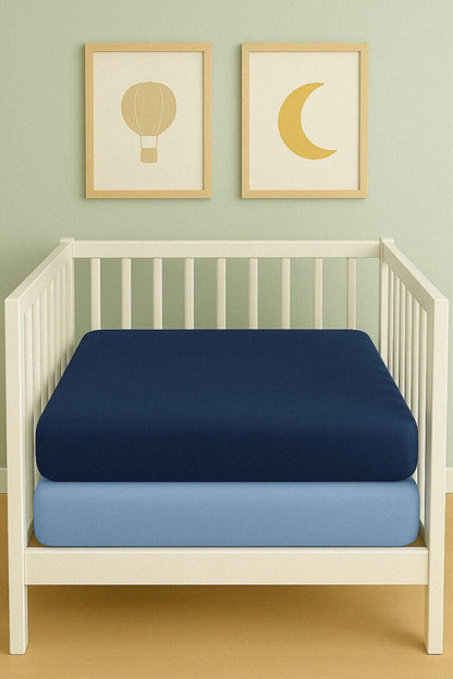 2-Pack Fitted Sheets - Light Blue & Blue - Cot / Toddler Bed | Playpen | Cradle | Pram
