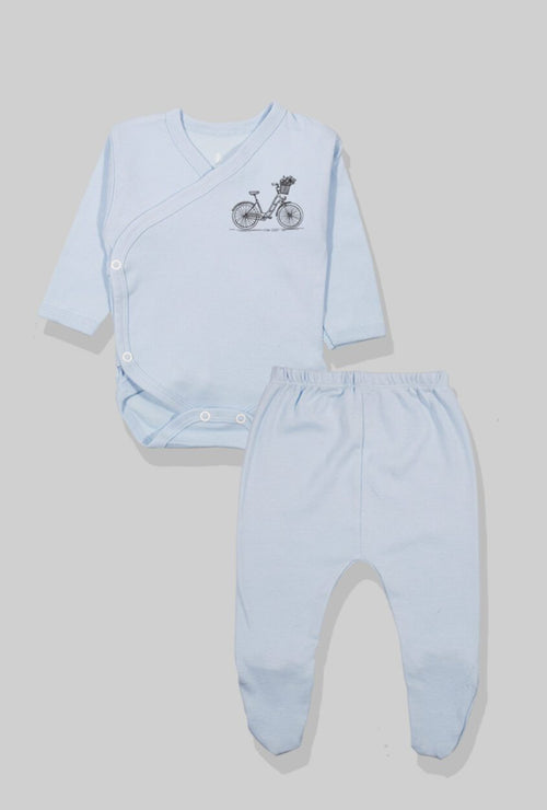Envelope Bodysuit & Footie Set Jersey/Flannel - Light Blue - Bicycle (0-3M)
