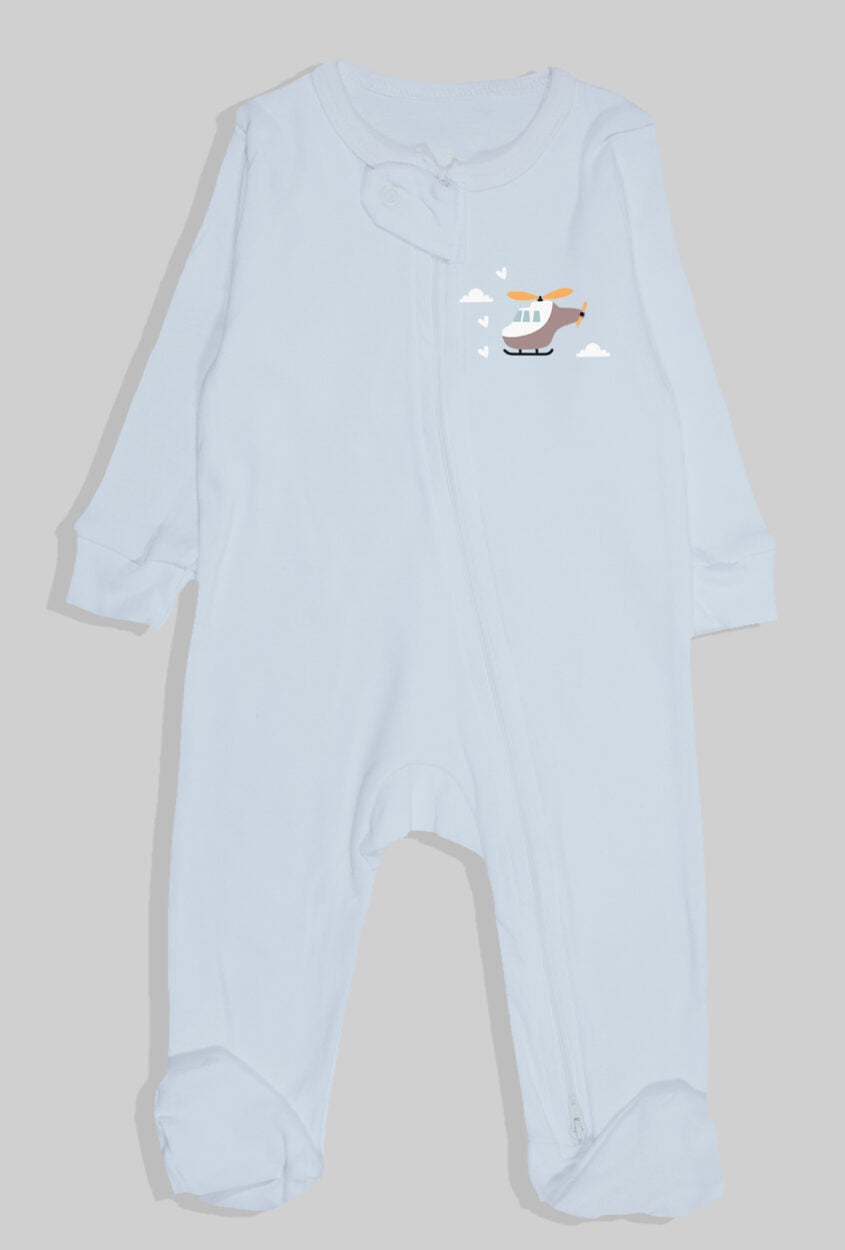 3-Pack Double Zip Jersey Rompers - Helicopter & Cars (0-3M)