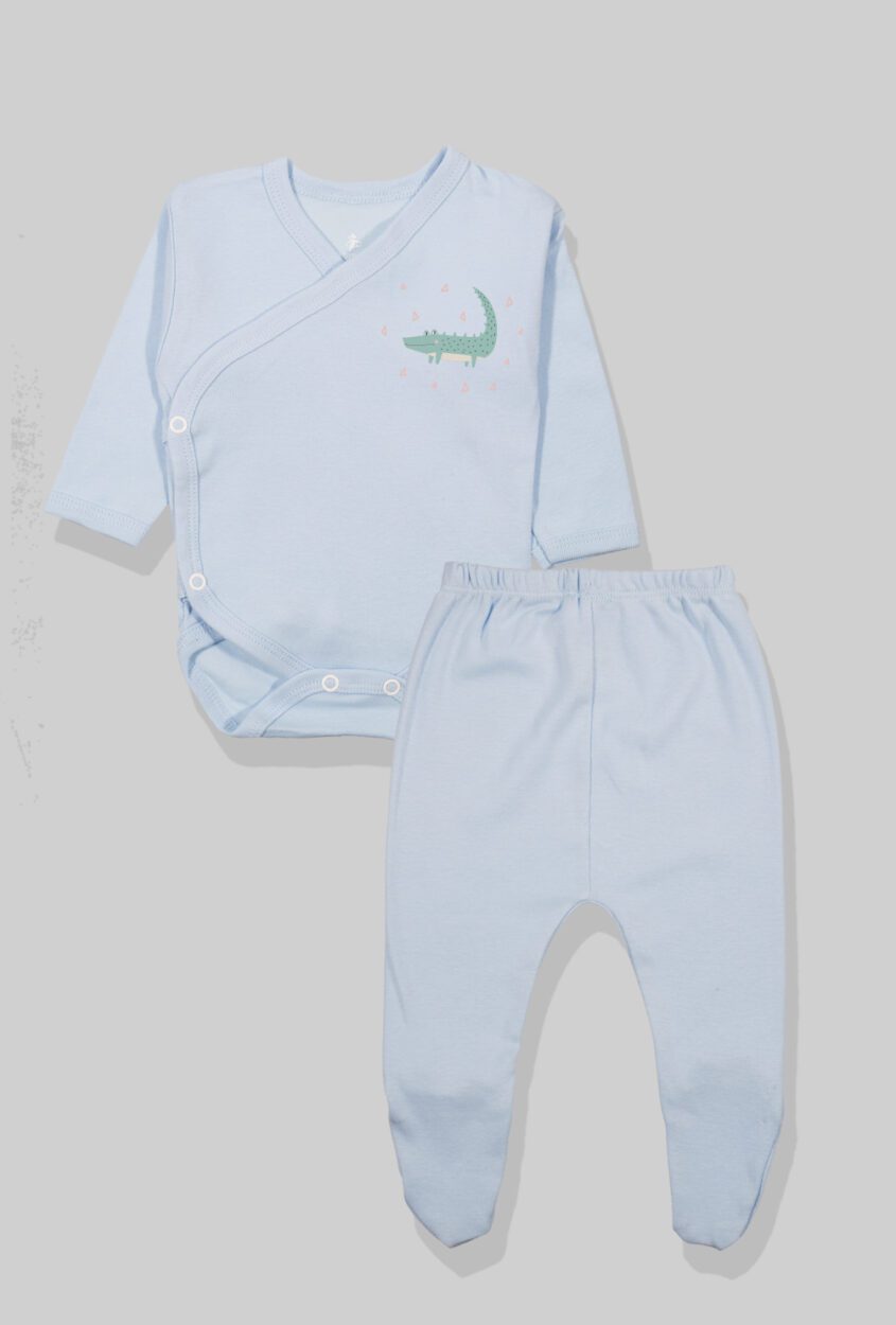 Envelope Bodysuit & Footie Set Jersey/Flannel - Light Blue - Crocodile (0-3M)