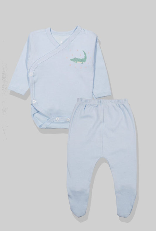 Envelope Bodysuit & Footie Set Jersey/Flannel - Light Blue - Crocodile (0-3M)
