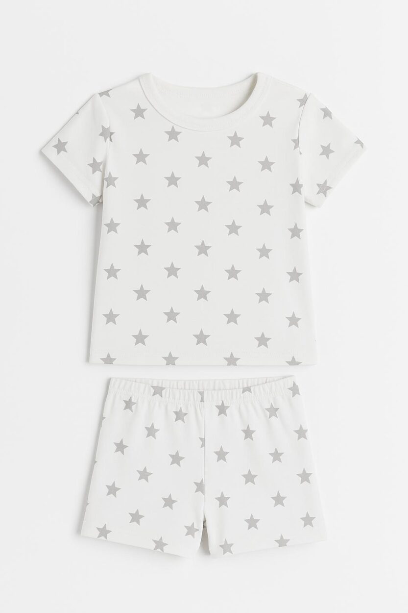 Set of 2 - Short Sleepsuits | Stars & Blue Solid (2-4 Years)