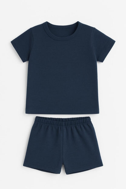 Set of 2 - Short Sleepsuits | Stars & Blue Solid (2-4 Years)