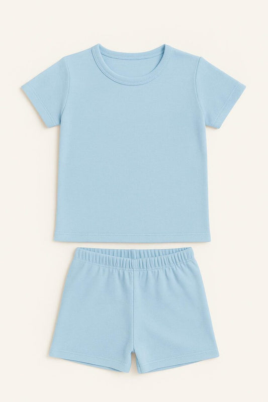 Short Sleepsuit Set | Sky Blue Solid (2-4 Years)