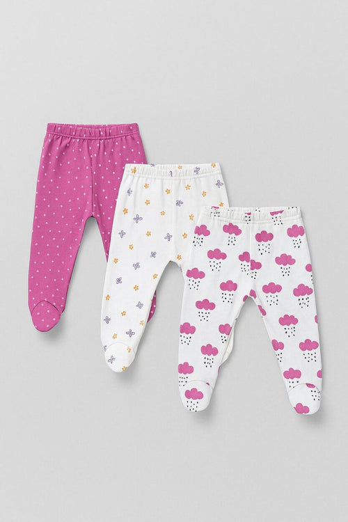 3-Pack Jersey Footies - Clouds Butterflies Stars (0-3M)