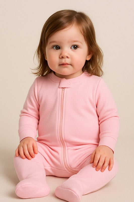 Double-Zip Flannel Zipsuit - Light Pink Solid (0-12 Months)
