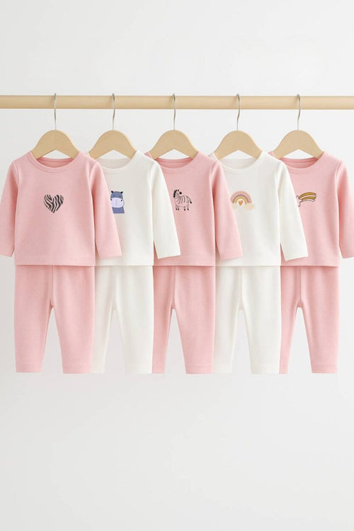 Set of 5 - Long Sleeve Flannel Sleepsuits - Shooting Star | Rainbow | Zebra | Hippo | Heart (1-2.5 Years)