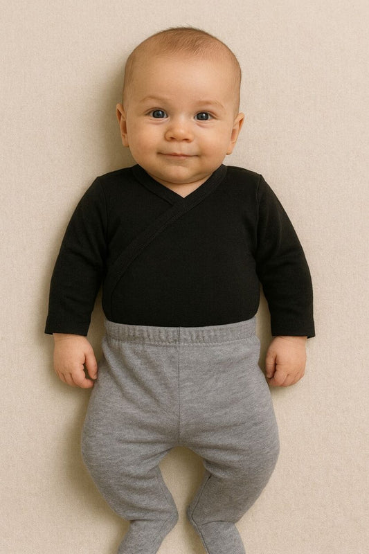 Envelope Bodysuit & Footie Set Flannel - Plain Black & Grey (0-3M)