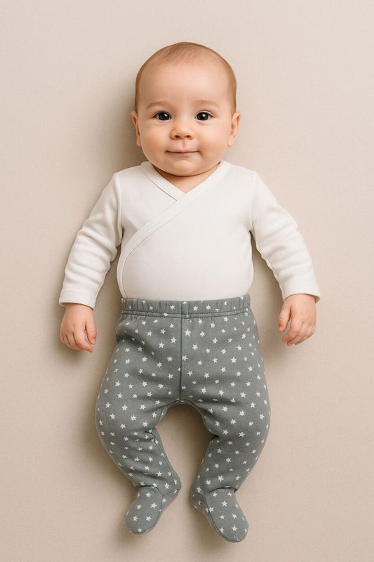 Envelope Bodysuit & Footie Set Flannel - White | Grey Small Stars (0-3M)
