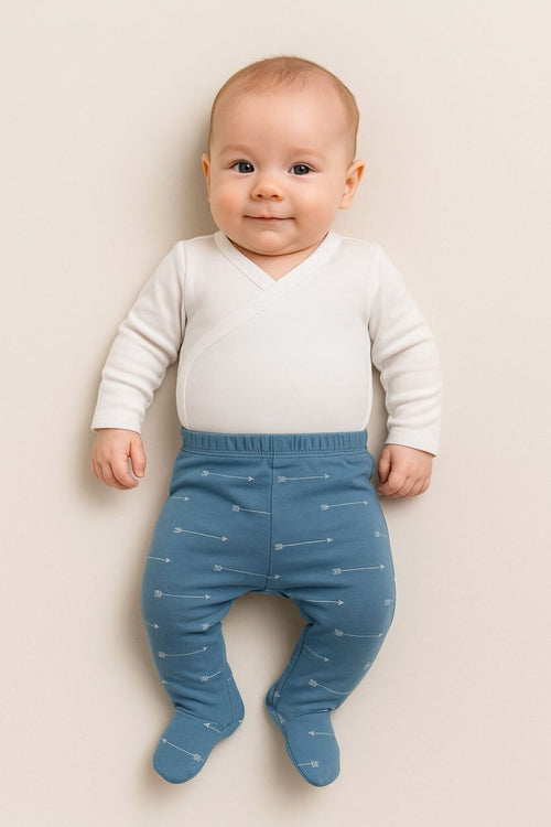 Envelope Bodysuit & Footie Set Flannel - White | Blue Arrows (0-3M)