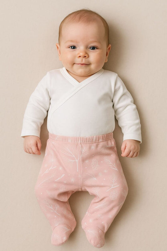 Envelope Bodysuit & Footie Set Flannel - White | Pink Flowers (0-3M)