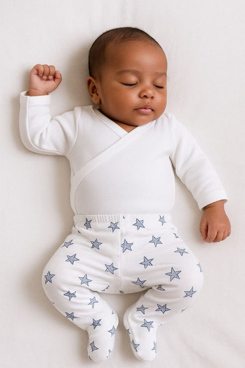 Envelope Bodysuit & Footie Set Flannel - White | Blue Stars (0-3M)