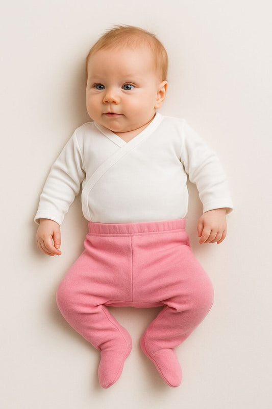 Envelope Bodysuit & Footie Set Flannel - Plain White & Pink (0-3M)
