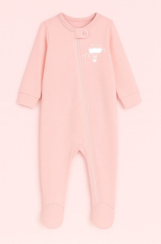 Flannel Double Zip Romper - Pink Hot Air Balloon (0-12M)