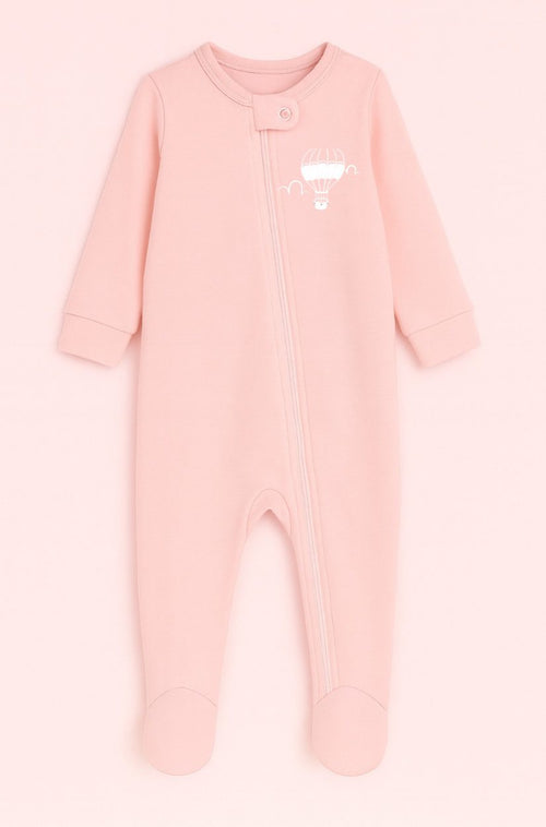 Double-Zip Flannel Zipsuit - Pink Hot Air Balloon (0-12 Months)
