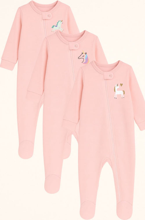 Set of 3 - Double-Zip Flannel Zipsuits - Unicorns | Mixed Sizes