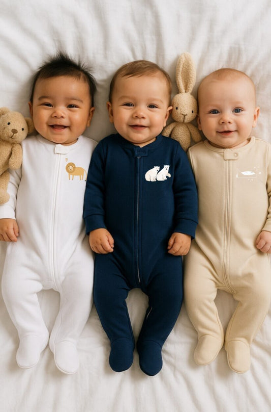 3-Pack Double Zip Flannel/Jersey Rompers - Lion | Bears | Helicopter (0-3M)
