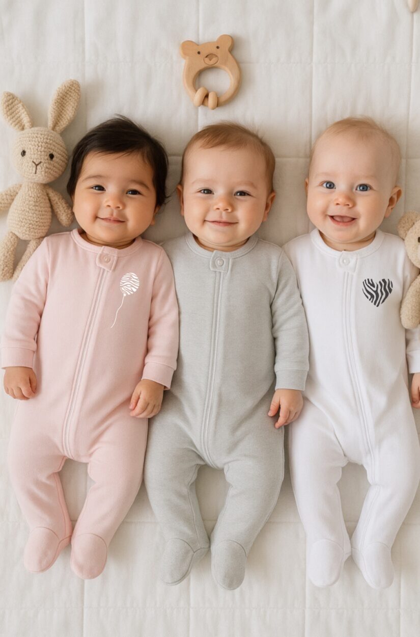 3-Pack Double Zip Flannel/Jersey Rompers - Heart | Balloon | Plain (0-3M)