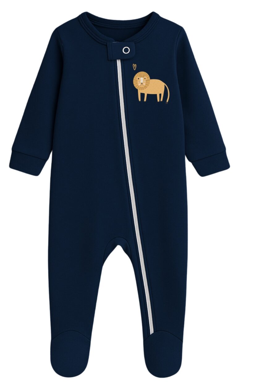 Set of 5 - Double-Zip Flannel Zipsuits | Crown | Lion | Car | Polar Bear | Penguin (0-12 Months)