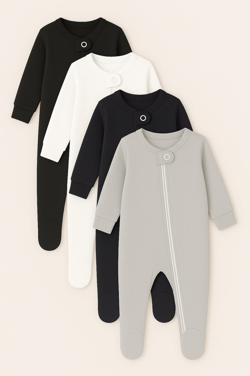 4-Pack Double Zip Flannel Rompers - Plain Pack | Various Sizes