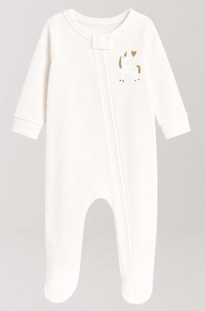 5-Pack Double Zip Flannel Rompers | Flower | Plain | Sea | Fairy | Unicorn (0-12M)