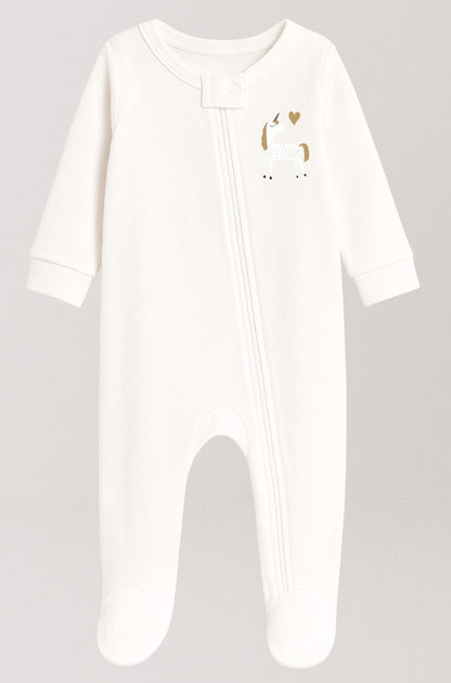 5-Pack Double Zip Flannel Rompers | Flower | Plain | Sea | Fairy | Unicorn (0-12M)