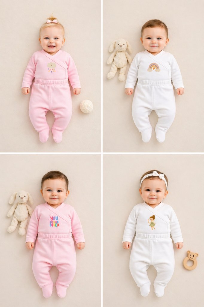 4-Pack Sets - Envelope Bodysuit & Footie Flannel/Jersey | Fairy | Cloud | Love | Rainbow (0-3M)
