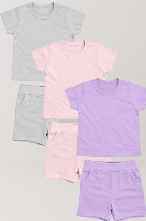 3-Pack Short Sleep Suits | Purple | Pink | Gray | (1-4 Years)