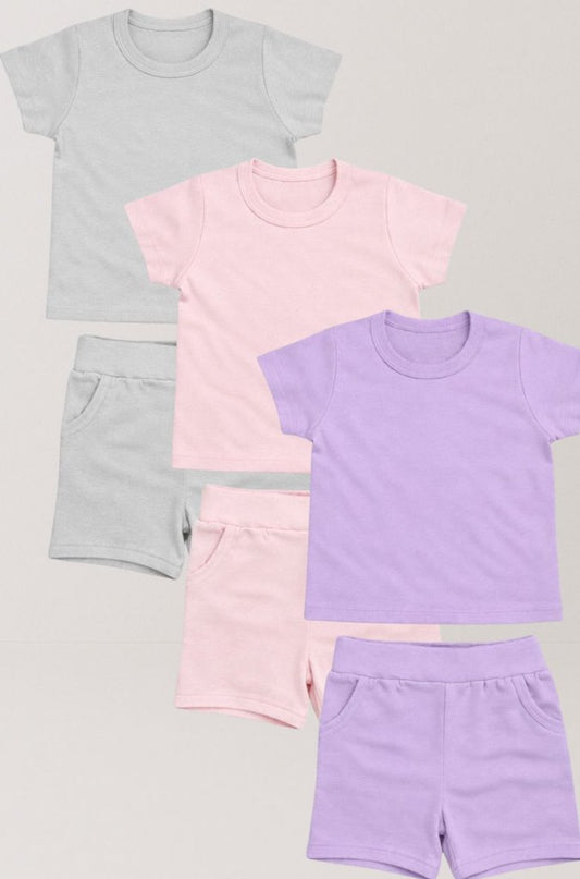3-Pack Short Sleep Suits | Purple | Pink | Gray | (1-4 Years)
