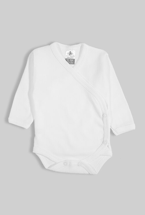 White 5 Pack 100% Cotton Flannel Long Sleeve Kimono Bodysuit (0-3M)