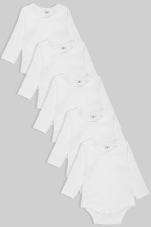 White 5 Pack 100% Cotton Flannel Long Sleeve Bodysuit