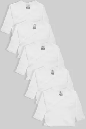 White 5 Pack 100% Cotton long sleeve kimono Shirts with Gloves (0-3M)