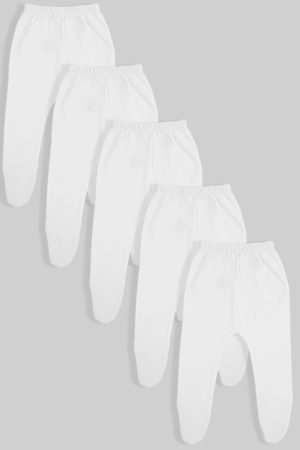 White 5 Pack 100% Cotton Flannel footed pants (0-3M)