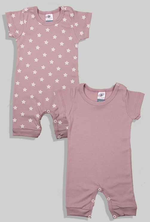 2 Pack - Short Overalls - Purple and Stars (3-24 months)