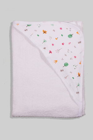 Hooded Towel White Flowers- 100% Cotton