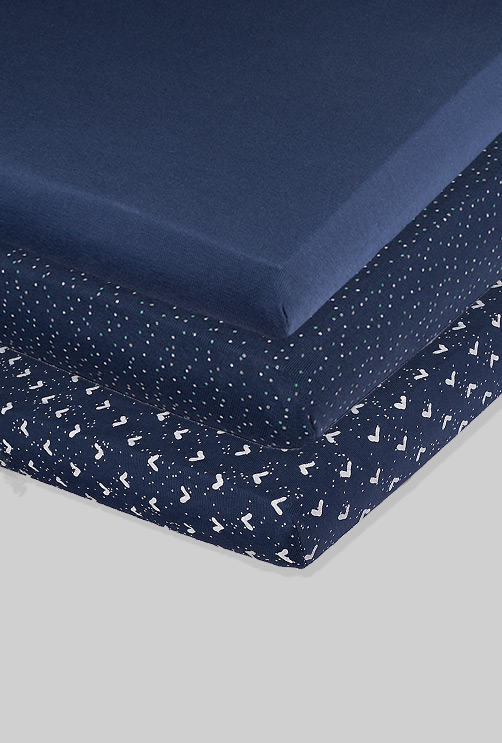 Pack of 3 Sheets - Blue, Triangles and Polka Dot (available in 2 sizes) - 100% Cotton