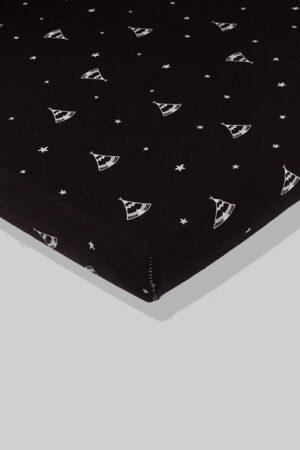Black Sheet with Tents (available in 2 sizes) - 100% Cotton