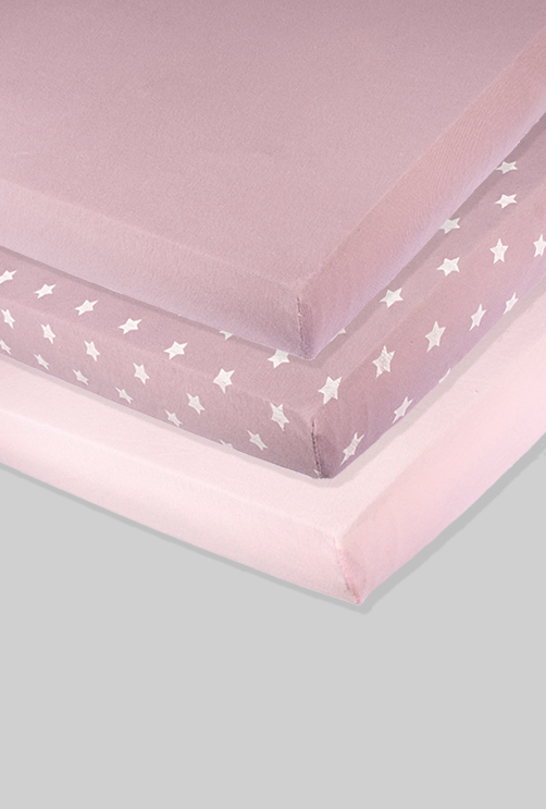 Pack of 3 Sheets - Pink, Purple and Stars (available in 2 sizes) - 100% Cotton
