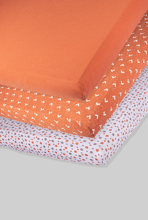 Pack of 3 Sheets - Plain Orange, Triangles, Polka Dots (available in 2 sizes) - 100% Cotton