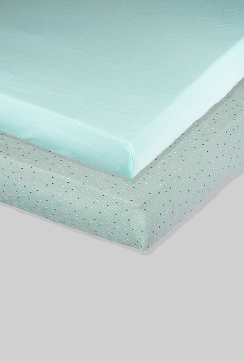 Pack of 2 Sheets - Seafoam Green and Polka Dots (available in 2 sizes) - 100% Cotton