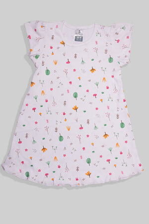 Nightdress Pajama - White with Flowers (12 months - 4 years)