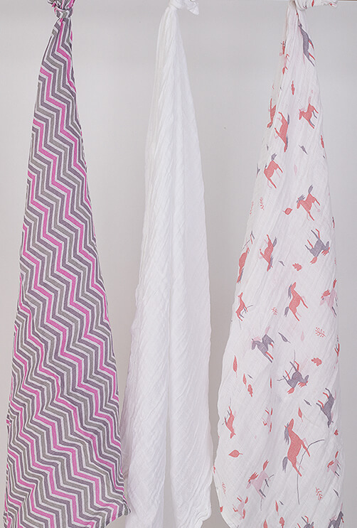 3 Pack - Pink and White Tetra Cloth- 100% Cotton