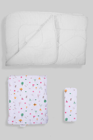 White with Flowers - Baby Duvet + Duvet Cover + Sheet