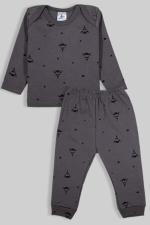Pajama Set - Dark Grey with Tents - 100% Flannelette Cotton