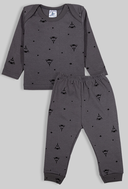 Pajama Set - Dark Grey with Tents - 100% Flannelette Cotton