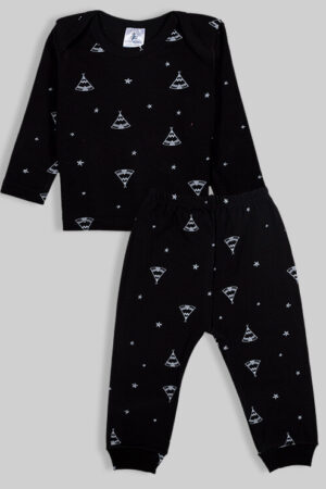 Pajama Set - Black with Tents - 100% Flannelette Cotton