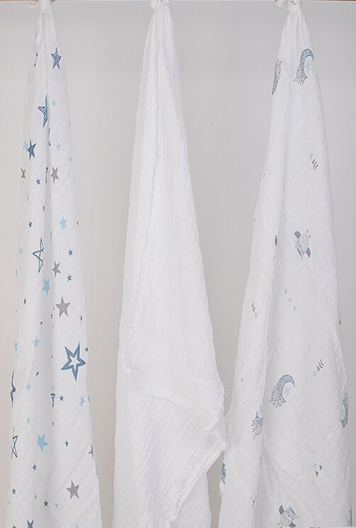 3 Pack - White and Blue Tetra Cloth- 100% Cotton